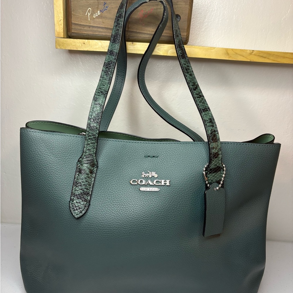 COACH AVENUE CARRYALL IN DARK TURQUOISE WITH SNAKE SKIN TRIM #91101